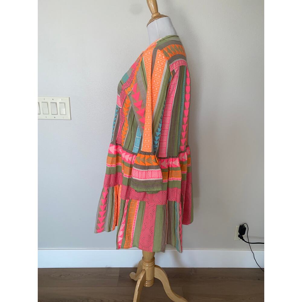 Devotion Twins Ella Short Mini Dress Pink Orange Print Anthropologie Medium - Picture 3 of 6